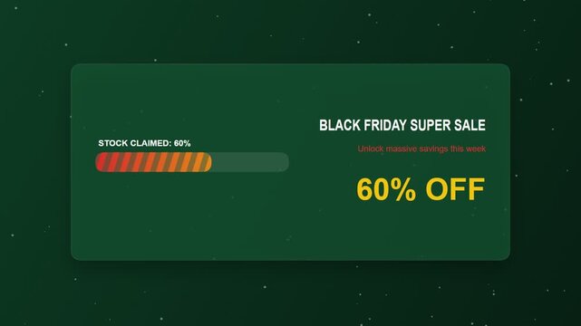 Black friday super sale banner with progress bar showing sixty percent off promotional discount