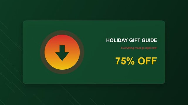 Holiday gift guide banner with seventy five percent off discount and orange download button