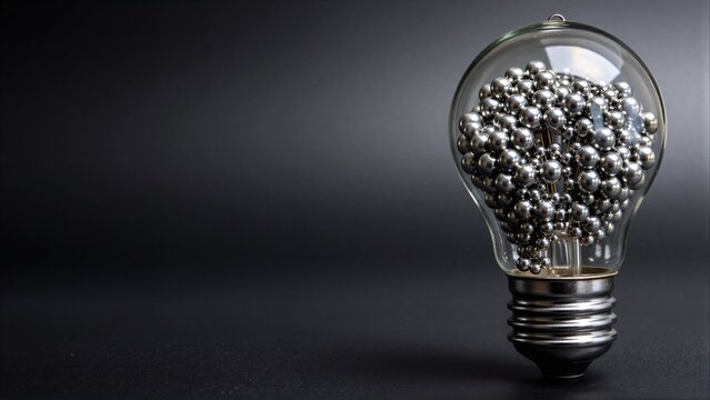 Light bulb filled with metallic balls, symbolizing innovation and ideas.