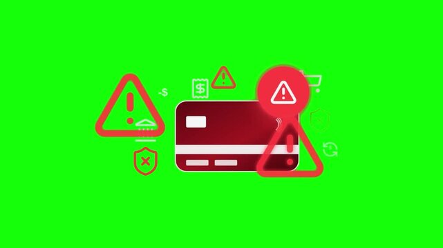 Online payment fraud detection and cybersecurity threat alert on green screen background