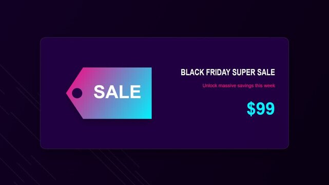 Black friday super sale banner with a gradient price tag and ninety nine dollar price point