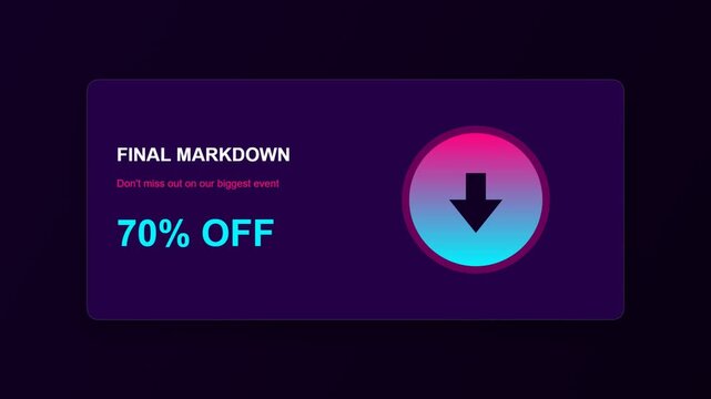 Final markdown seventy percent off sale banner with a glowing neon gradient arrow icon design