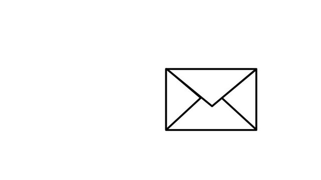 Animated envelope icon with speed lines on a white background. Represents sending email, fast messaging, communication, and digital delivery.
