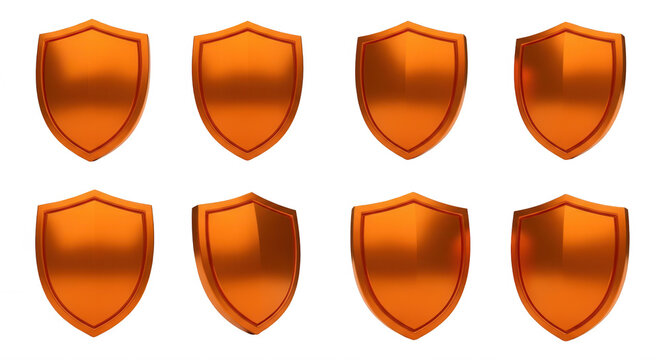 set of orange shields on white background security and protection concepts for design and marketing