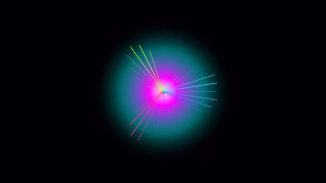 Abstract colorful supernova pulse waves with radiant light rays on black background
