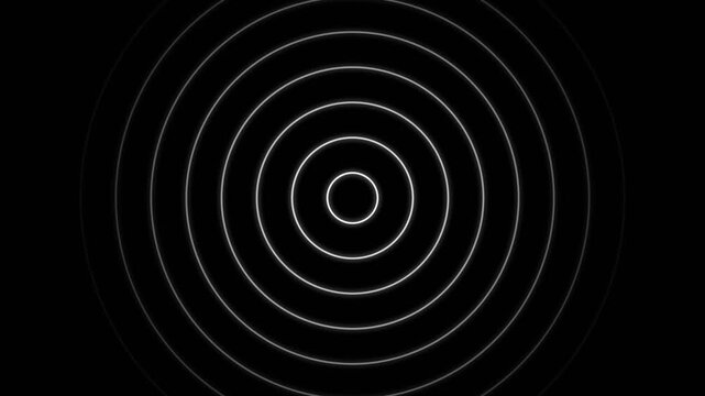 Abstract geometric animation of white concentric circles expanding on a solid black background