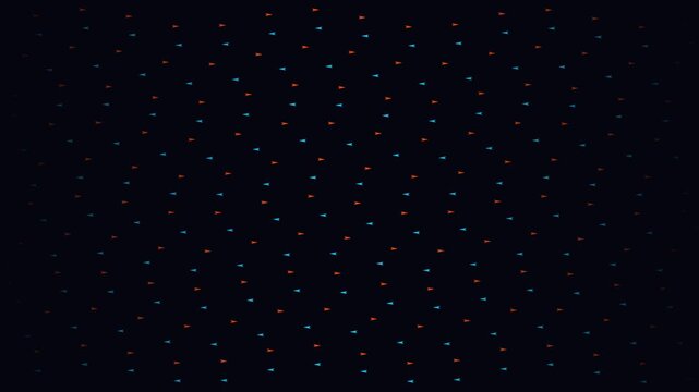 Abstract interlaced red and blue ribbon arrows moving in a geometric pattern on black background