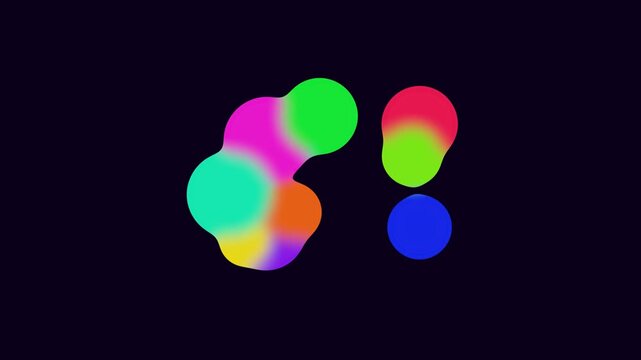 Abstract neon liquid blobs morphing and merging together on a dark background