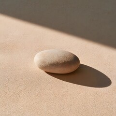 Fototapeta premium Minimalist zen composition of a single smooth river stone on pale sand