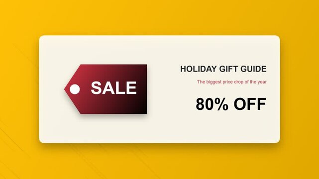 Holiday gift guide sale banner featuring a red tag with eighty percent off discount offer