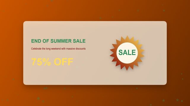 End of summer sale banner with seventy five percent off discount offer on orange background