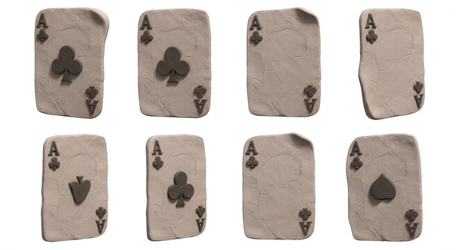 clay textured playing card set displaying different ace suits arranged against a white background games or creative design
