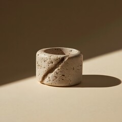 Fototapeta premium Sculpted travertine stone ring on beige backdrop