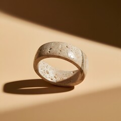 Fototapeta premium Sculpted travertine stone ring on beige backdrop