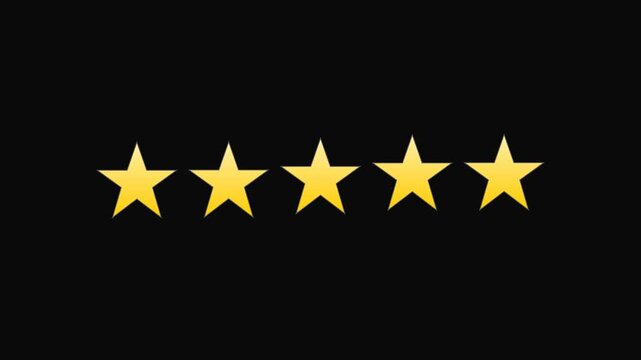 Animated five star rating system filling up with yellow color for customer satisfaction feedback