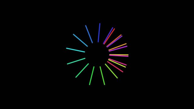 Four abstract rainbow doughnut swirls rotating with vibrant colors on black background