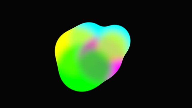 Four colorful fluid shapes with oil slick iridescence shifting on dark background