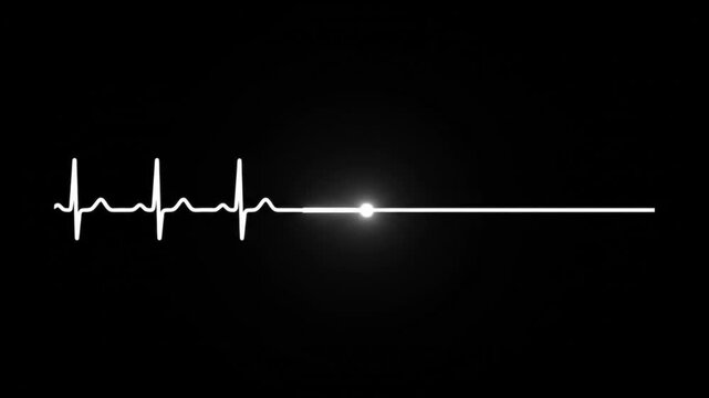 Heartbeat flatline animation on black background animation, medical EKG monitor pulse stopping animated, cardiac arrest and death concept video