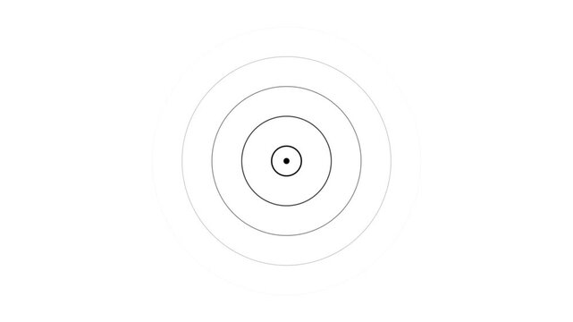 Minimalist black dots with expanding concentric circles pulsing on a clean white background