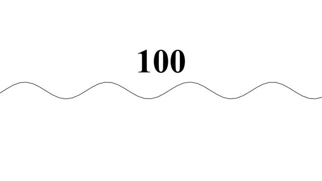 Minimalist black line pulsing with a digital counter from one to one hundred on white background