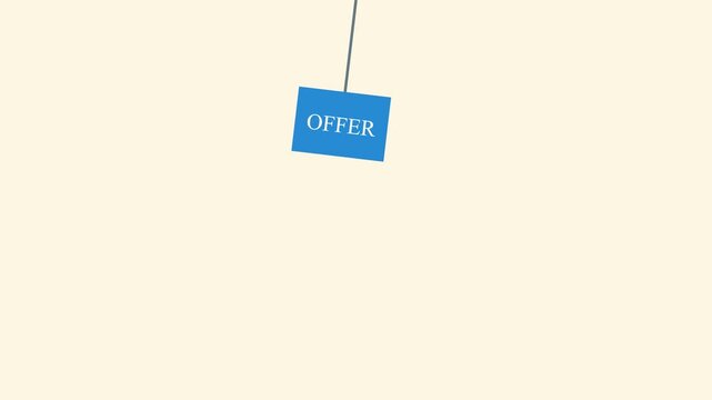 Minimalist blue offer labels swinging with physics based motion for promotional retail sales