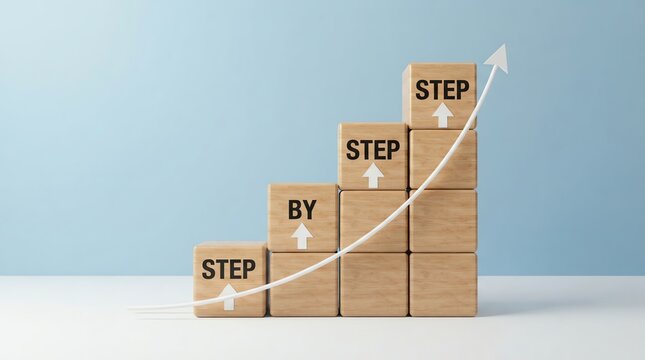 Wooden Blocks Forming A Staircase Concept Representing Gradual Growth and Strategic Business Advancement