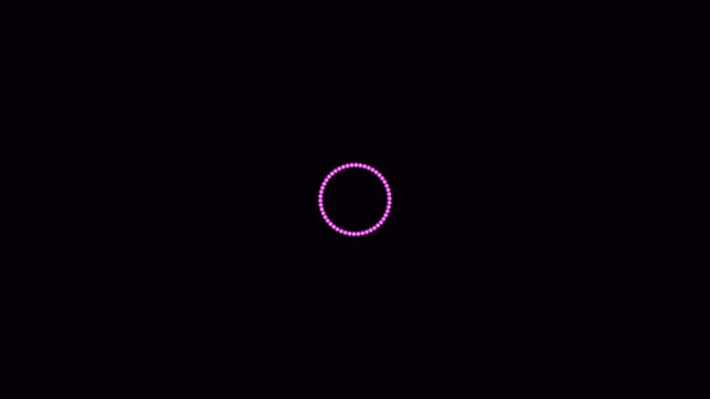Quantum particle collapse animation with pink glowing dots forming shrinking circles on black
