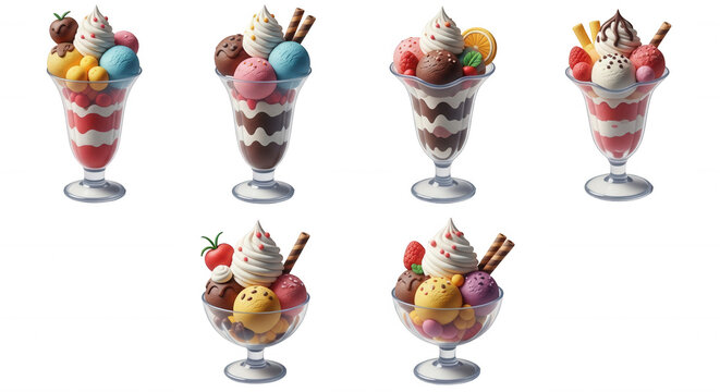 colorful ice cream parfait assortment on a white background dessert options and treats
