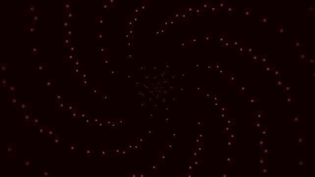 Red glowing dots forming multiple spiral patterns rotating against a dark black background