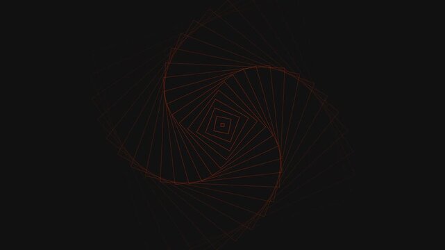 Rotating red geometric polygon tunnel spirals on a black background in grid layout