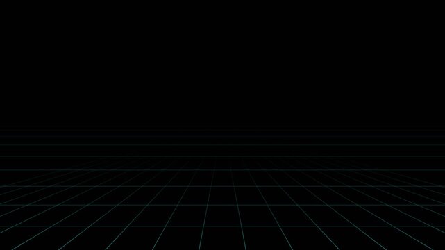 Seamless looping blue perspective grid floor moving through dark retro futuristic space