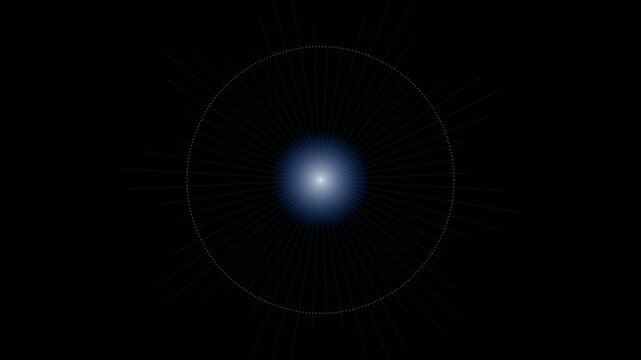 Symmetrical blue radiant energy beams glowing with circular light on a dark background