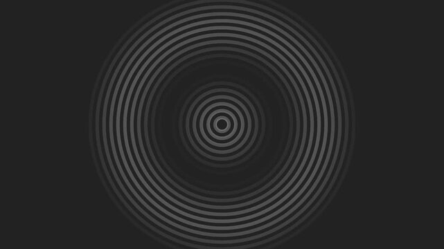 Symmetrical grey concentric rings pulsating on a dark background for minimalist motion design