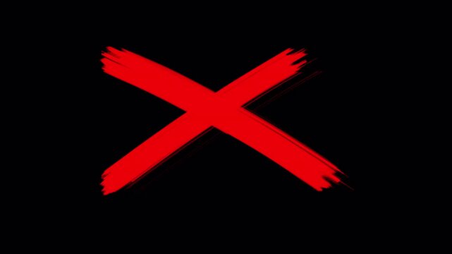 Red cross mark animation, 4k loopable with alpha channel.