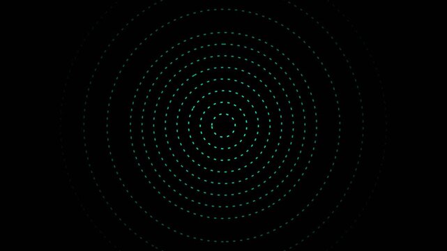 Teal digital concentric circles radiating outward in a bit pulse pattern on black background