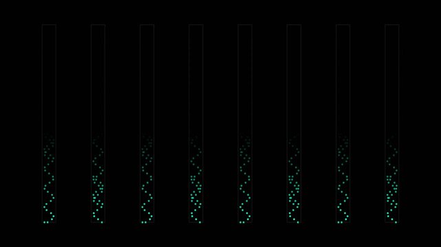 Teal glowing particles filling vertical progress bars for data visualization or loading screen