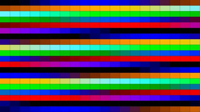 Vibrant pixelated horizontal lines drifting across the screen in a retro digital glitch style