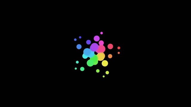 Vibrant rainbow liquid dots forming a rotating kaleidoscope star pattern on black background