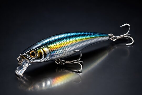 Fishing lure with realistic detail and shiny surface, poised for the catch