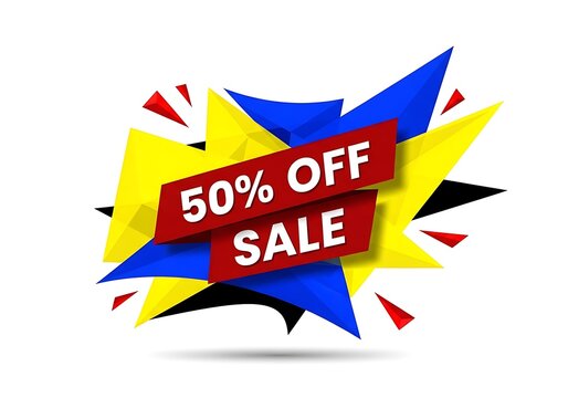 Sale discount sign 50 percent off banner red yellow