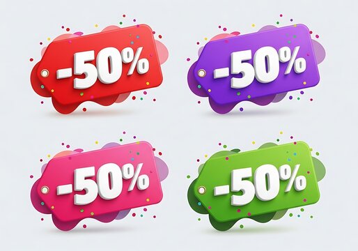 Pie chart icon set with four colors showing 50 percent
