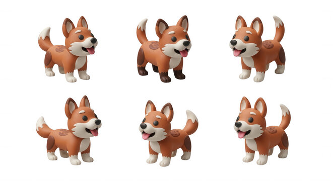 cartoon dog characters in multiple poses against a white backdrop playful puppies or pet related designs