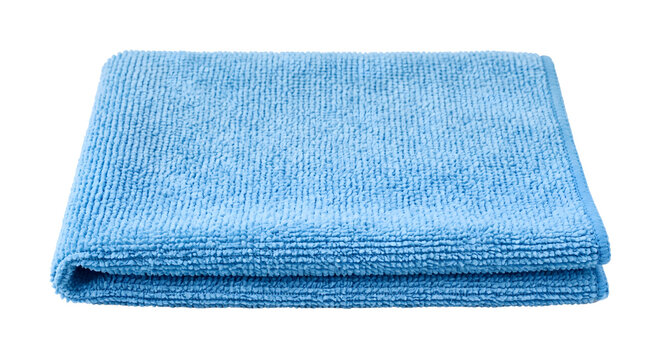 Folded blue microfiber cleaning cloth isolated on transparent background