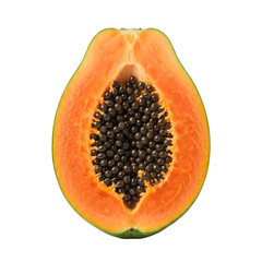Fototapeta premium Half fresh papaya fruit showing black seeds isolated