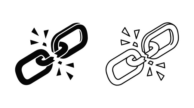 Vector illustration of broken chain link icon set, vector illustration of a disconnected link on a transparent background