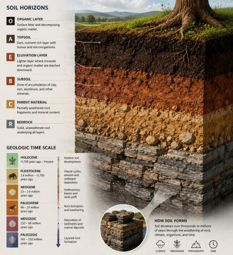Soil Horizons Profile and Geological Layers Educational Infographic