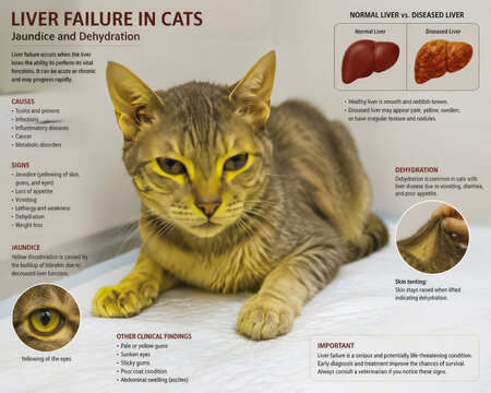 Liver Failure in Cats with Jaundice and Dehydration Veterinary Infographic