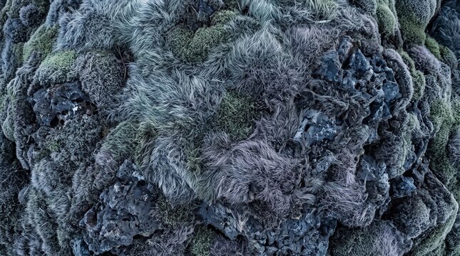 fuzzy mossy basalt stone texture in cool blue and grey tones