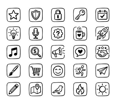 Hand Drawn Doodle Icon Set For Business App Web Design
