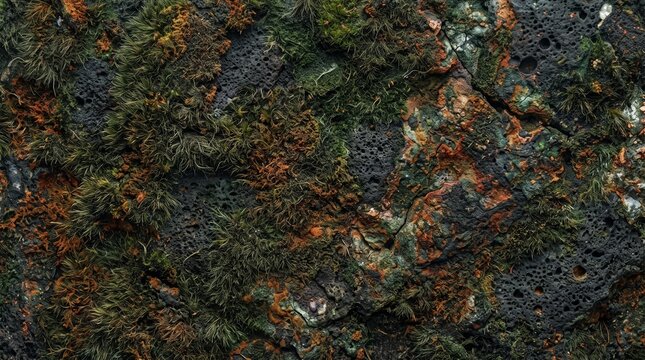 rough furry basalt stone texture in dark green and orange tone